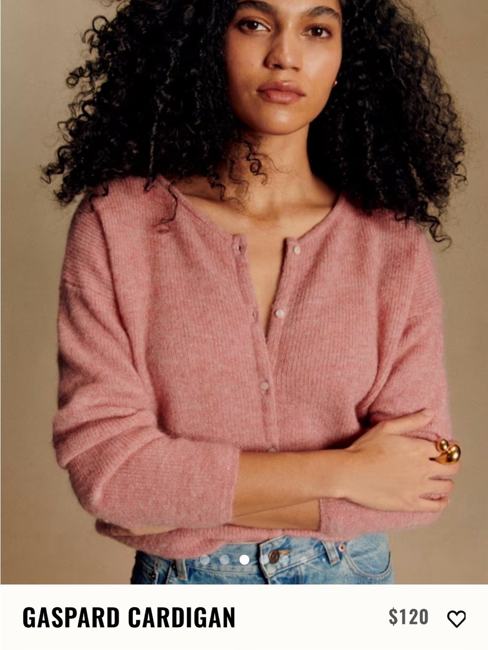 Sezane Dusty Pink Gaspard Button-Front Cardigan